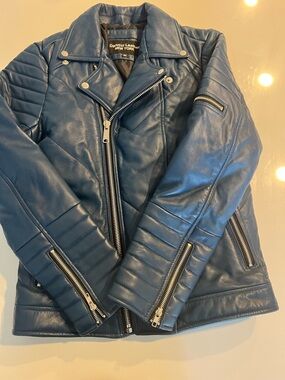 Men's Blue Quilted Moto Bomber Jacket